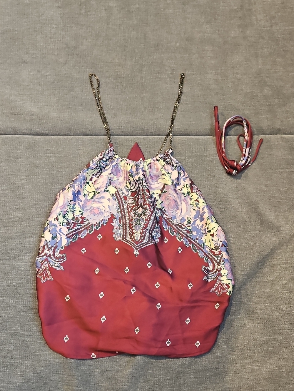 Free People Red Floral Paisley One-Piece Romper with Braided Straps